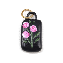 Цветок Печатные 304 подвески из нержавеющей стали, прямоугольник амулеты, золотые, цветок, 20x10x4 мм, Перейти кольцо: 6x1 мм, 4 мм внутренним диаметром