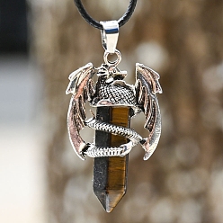 Œil De Tigre Colliers pendentif à l'oeil tigre naturel, Dragon, 17.72 pouce (45 cm)