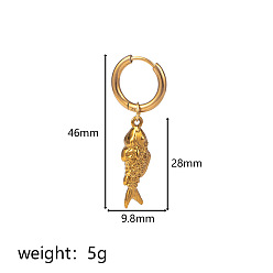 Fish 304 серьги-кольца из нержавеющей стали, реальный 18 k позолоченный, рыба, 46x9.8 мм