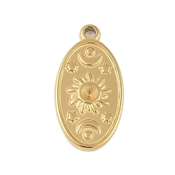 Настоящее золото 18K Ионное покрытие (IP) 304 нержавеющая сталь стойка для покрытия бусинами стразы оправы, овал с солнечным узором, полированный, реальный 18 k позолоченный, пригодный для стразов 2 мм, 25.5x13x3 мм, отверстие : 2 мм