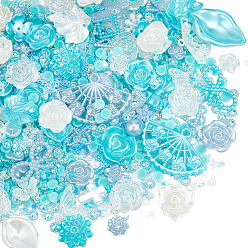 Бирюза Наборы пластиковых кабошонов и бусин, с ПВХ-блестками для украшения ногтей, бирюзовые, 9~36.5x10~42.5x2~9 мм, отверстие : 1.6~2.5 мм