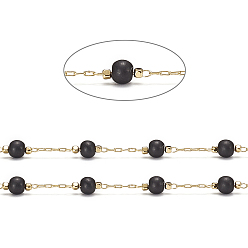 Black Handmade Brass Cable Chains, with Dyed Synthetic Turquoise Beads and Spool, Soldered, Long-Lasting Plated, Round, Real 18K Gold Plated, Black, 2x1x0.3mm, about 32.8 Feet(10m)/roll