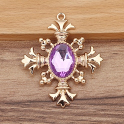 Фиолетовый Ромбовидные подвески из сплава со стразами, фиолетовые, 52x45 мм
