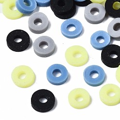 Couleur Mélangete Perles en fimo faits à la main, perles heishi, disque / plat rond, couleur mixte, 4x0.5~1.5mm, Trou: 1.5mm, environ66600 pcs / 1000 g