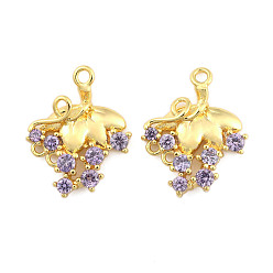 Золотой Ссылки на компоненты люстры из латуни с фиолетовым кубическим цирконием, Форма винограда, золотые, 14.5x11.5x2.5 мм, отверстия : 1.2 mm и 0.8 мм