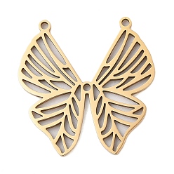 Настоящее золото 18K 201 подвески из нержавеющей стали, очарование бабочки, лазерная резка, реальный 18 k позолоченный, 27x26.5x1.5 мм, отверстие : 1.4 мм