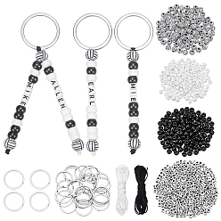 Volleyball Kits de fabrication de porte-clés bricolage, Comprend 24 pièces 304 anneaux brisés en acier inoxydable, perles plastiques opaques, corde de nylon, cordon de rattail satiné, volley-ball, 35x2.5mm, diamètre intérieur: 30 mm