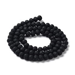 Black Glass Beads Strands, Faceted, Frosted, Rondelle, Black, 6x4.5mm, Hole: 1mm, about 86pcs/strand, 16.14''(41cm)