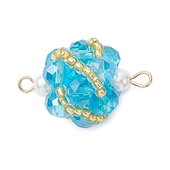 Синий Круглые звенья из стеклянных бусин, с 304 двойными петлями из нержавеющей стали, золотые, синие, 25.5x17.5x16.5 мм, отверстия : 1.6 mm и 2 мм