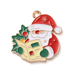 Santa Claus Подвески из эмали и сплава, рождественские темы амулеты, золотые, Дед Мороз, 25.5x23x1.2 мм, отверстие : 2 мм