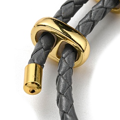 Gris Pulseras de cuero trenzado del cordón, pulsera ajustable, gris, diámetro interior: 5/8~2-7/8 pulgada (1.5~7.3 cm)