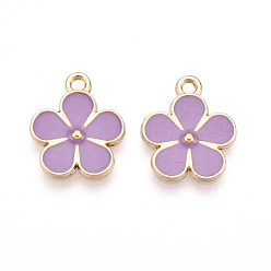 Средний Фиолетовый Подвески из эмали и сплава, золотой свет, без кадмия, без никеля и без свинца, цветок, средне фиолетовый, 17x14x2.5 мм, отверстие : 1.6 мм