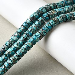 Бирюза Синтетические серебряные нити бирюзовых бусин, окрашенные, диск, Heishi бусы, бирюзовые, 6x3.5 мм, отверстие : 1 мм, около 116 шт / нитка, 15.75 дюйм (40 см)