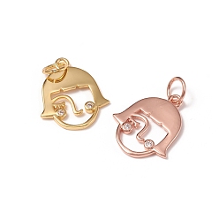 (52) Непрозрачная лаванда Латунные микропаве прозрачные подвески с фианитом, с прыжковых колец, долговечный, девушка, разноцветные, 16x13.5x1.5 мм, переходное кольцо: 5x0.7 мм, внутренний диаметр: 3.6 мм