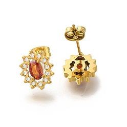 Цветок Ионное покрытие (ip) 304 серьги-гвоздики из нержавеющей стали, с кубического циркония, золотые, цветок, 12.5x10 мм