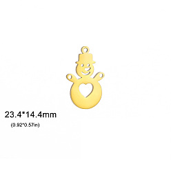 Снеговик Рождественские подвески из нержавеющей стали, золотые, снеговик, 23.4x14.4 мм