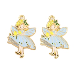 Светло-Голубой Стойки обшивки сплава эмали подвески, золотые, ангельские волшебные чары, Небесно-голубой, 30.5x20x1.5 мм, отверстие : 1.8 мм