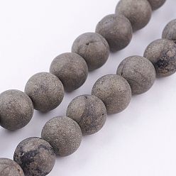 Pyrite Natural Pyrite Beads Strands, Round, Frosted, 8mm, Hole: 1mm, about 25pcs/strand, 8 inch