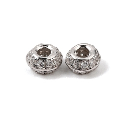 Real Platinum Plated 925 Sterling Silver Micro Pave Clear Cubic Zirconia Spacer Beads, Rack Plating, Long-Lasting Plated, Rondelle, Rhodium Plated, Real Platinum Plated, 4x2.4mm, Hole: 1.5mm