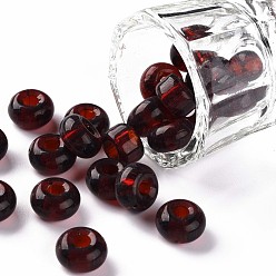 Coconut Brown Transparent Colours Glass Round Beads, Round Hole, Coconut Brown, 3~5x9~10mm, Hole: 2.5mm, about 660pcs/pound
