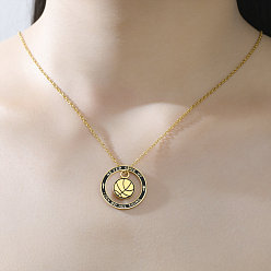 Golden 304 Stainless Steel Enamel Sport Basketball Pendant Necklaces, Black, Golden, 17.72 inch(45cm)