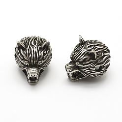 С Покрытием Тайского  Серебра Латунные микро проложить класса AAA кубического циркония бусы, без кадмия, без никеля и без свинца, волк, Таиланд, стерлинговое серебро, покрытие, 11x11x14.5 мм, отверстие : 2 мм