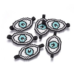 Colorful MIYUKI & TOHO Handmade Japanese Seed Beads Links, Loom Pattern, Eye, Colorful, 22~23x48~48.5x1.7mm, Hole: 4mm