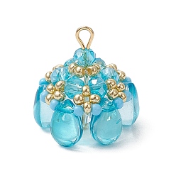 чирок Подвески из стекла и бисера, облако, с 304 фурнитурой из нержавеющей стали, зелено-синие, 20x19x19 мм, отверстие : 2.5x2 мм