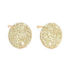 Настоящее золото 18K Стеллаж покрытие латунь серьги шпильки найти, без кадмия, без никеля и без свинца, текстурированный плоский круглый, реальный 18 k позолоченный, 10x0.5 мм, отверстие : 1.2 мм, штифты : 0.75 мм