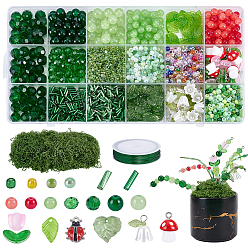 Mixed Color DIY Jewelry Making Kits, including Iron Wire, Artificial Moss Rocks, Plastic & Alloy & Resin Pendants, Glass & Resin & Acrylic Beads, Mixed Color