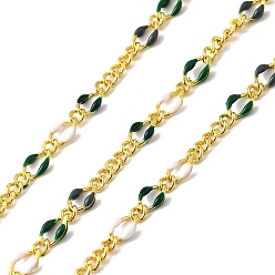 Зеленый Латунь Figaro цепи, пайки, с эмалью, стойки покрытие, долговечный, без свинца и без кадмия, с катушкой, реальный 18 k позолоченный, зелёные, 5x3x1 mm и 2.5x2x1 mm