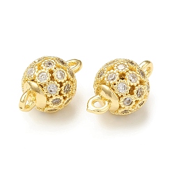 Real 18K Gold Plated Brass Micro Pave Clear Cubic Zirconia Connector Charms, Hollow Round Links, Real 18K Gold Plated, 12x8mm, Hole: 1.4mm