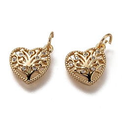 Золотой Латунные микропаве прозрачные кубические циркониевые подвески, без кадмия и без свинца, долговечный, сердце с дерева жизни, золотые, 10x10.5x2 мм, отверстие : 3 мм