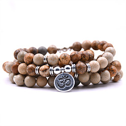 Пикассо Камень Богемный стиль натуральный круглый пикассо яшма бисерные эластичные браслеты для женщин и мужчин, с плоской круглой шарм