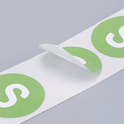 Green Paper Self-Adhesive Clothing Size Labels, for Clothes, Size Tags, Round with Size S, Green, 25mm, 500pcs/roll