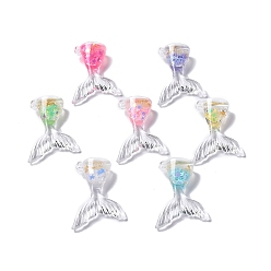Mixed Color Luminous Translucent Resin Pendants, with Gold Foil, Glow in the Dark Fish Tail Charm, Mixed Color, 38x26x10mm, Hole: 1.8mm
