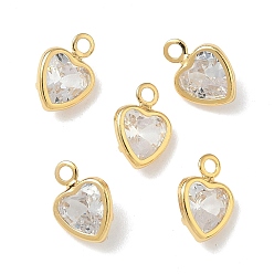 Прозрачный Латунные микро проложить кубического циркония подвески, сердце прелести, без никеля , реальный 18 k позолоченный, прозрачные, 8x6x2.5 мм, отверстие : 1.2 мм
