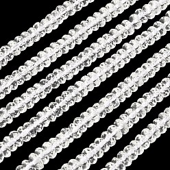 Transparent Synthetischen Quarzkristallperlen Stränge, facettiert, Rondell, Transparent, 6x3 mm, Bohrung: 1 mm, ca. 108 Stk. / Strang, 14.5 Zoll