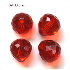 Красный Имитация Австрийские кристаллические шарики, класс AAA, граненые, слеза, красные, 6 мм, отверстие : 0.7~0.9 мм