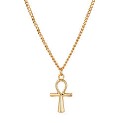 Golden Religion 304 Stainless Steel Ancient Egyptian Ankh Cross Pendant Twisted Chain Necklaces, Golden, 17.72 inch(45cm)