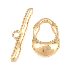 Real 18K Gold Plated Brass Toggle Clasps, Irregular Oval, Real 18K Gold Plated, Oval: 18x12x5.5mm, Inner Diameter: 10x7.5mm; Bar: 25x6x3.5mm, Hole: 1.5mm