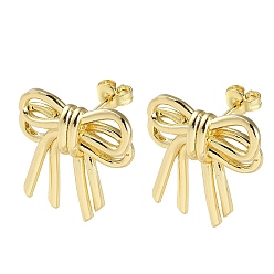 Real 18K Gold Plated Bowknot Rack Plating Brass Stud Earrings for Women, Long-Lasting Plated, Lead Free & Cadmium Free, Real 18K Gold Plated, 21x21mm