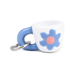 Светло-Синий 304 нержавеющей стальной эмали подвески, чашка прелести, с целью перехода в кольце, цвет нержавеющей стали, голубой, 10x17x11.5 мм, отверстие : 6 мм