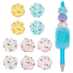 Mixed Color 10Pcs 5 Colors Handmade Polymer Clay Beads, Round with Flower & Bee, Mixed Color, 20x19.5x20.5mm, Hole: 2mm, 2pcs/color