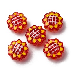Красный Стеклянные эмалевые бусины, бусины ручной работы, подсолнечник, красные, 15x8.5~9 мм, отверстие : 1.2 мм