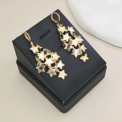 Черный Алмаз Серьги-кольца с кисточками в форме звезд из латуни, реальный 18 k позолоченный, со стразами, черный алмаз, 65x30 мм
