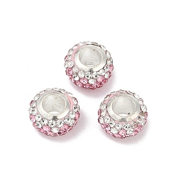 Pink Сплав горный хрусталь глина паве бусины, рондель, розовые, 12.5x7.5 мм, отверстие : 5.2 мм