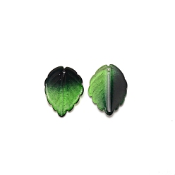 Green Glass Pendants, Leaf Charms, Green, 24x17.5x4.5mm, Hole: 1.2mm