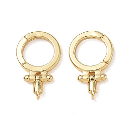 Real 18K Gold Plated Brass Spring Ring Clasps, Real 18K Gold Plated, 19x12x2.5mm, Hole: 1.3mm
