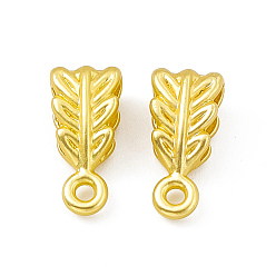 Matte Gold Color Rack Plating Alloy Tube Bails, Loop Bails, Leaf, Cadmium Free & Lead Free & Nickle Free, Matte Gold Color, 14.5x6.5x4.5mm, Hole: 1.6mm, Inner Diameter: 2.5x6.5mm